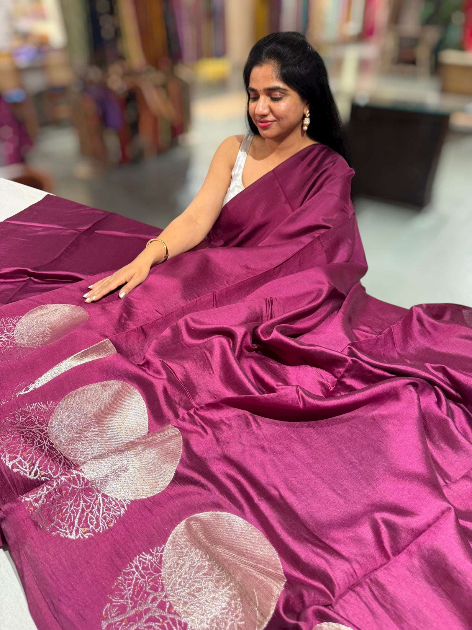 Grape Wine Banarasi Chiniya Silk with contemporary Borders