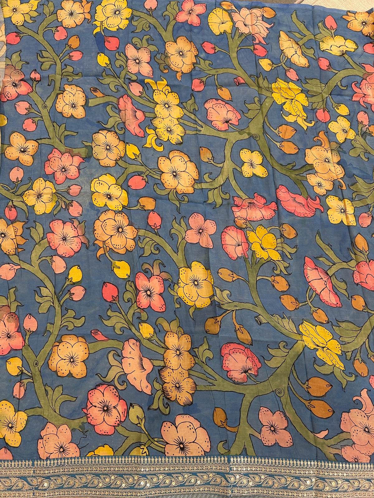 Dusty Blue Banarasi brocade with sabyasachi borders and pen kalamkari Blouses