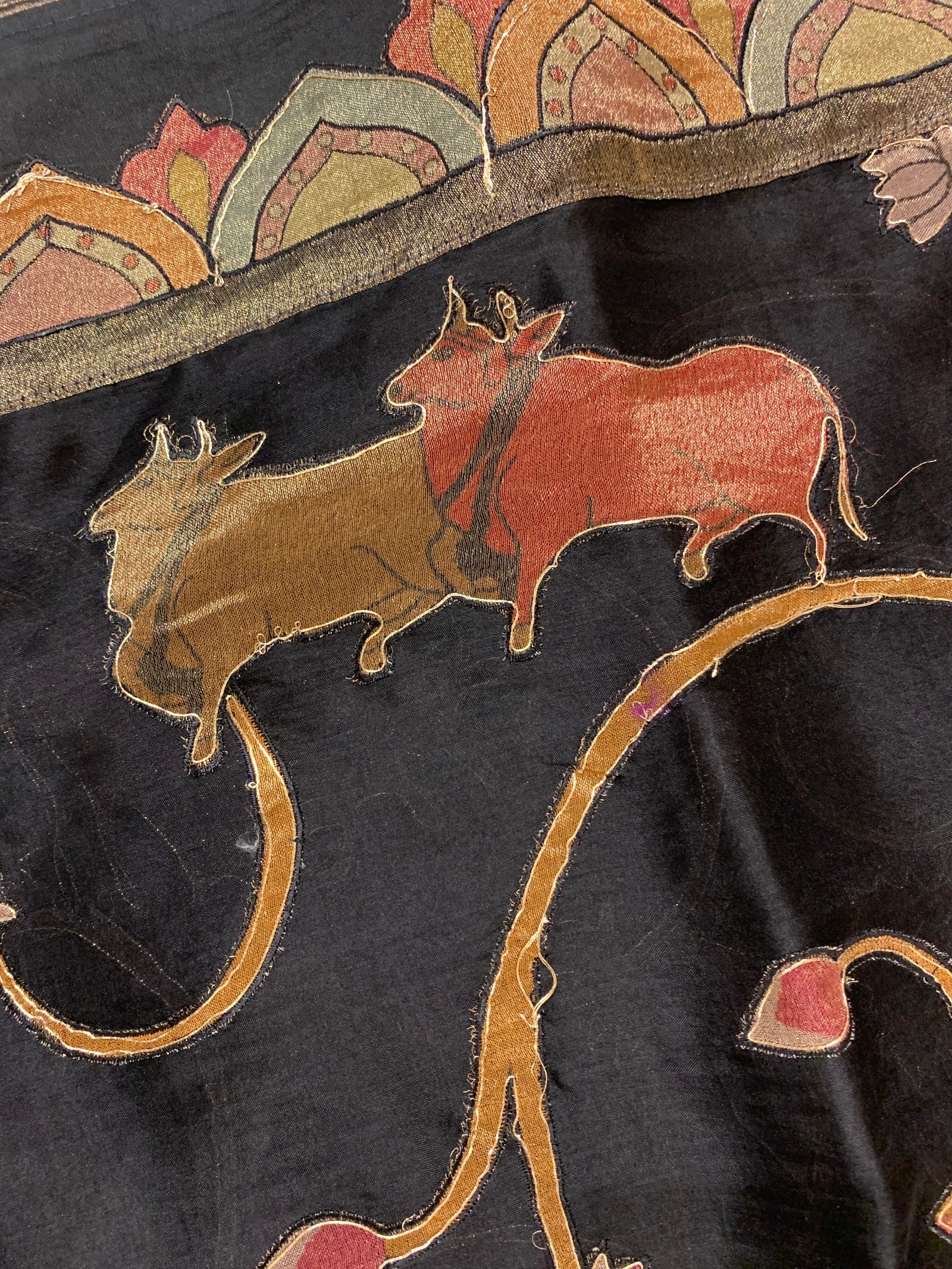 Black Designer Organza Saree with Stunning Tissue Applique work Saree with Village theme