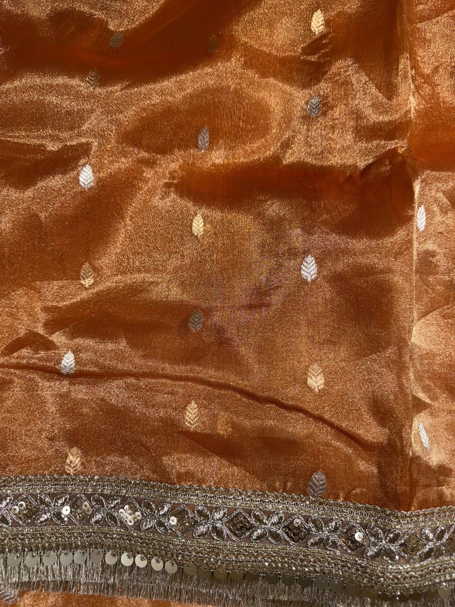 Orange Pure handloom Banarasi Tissue saree