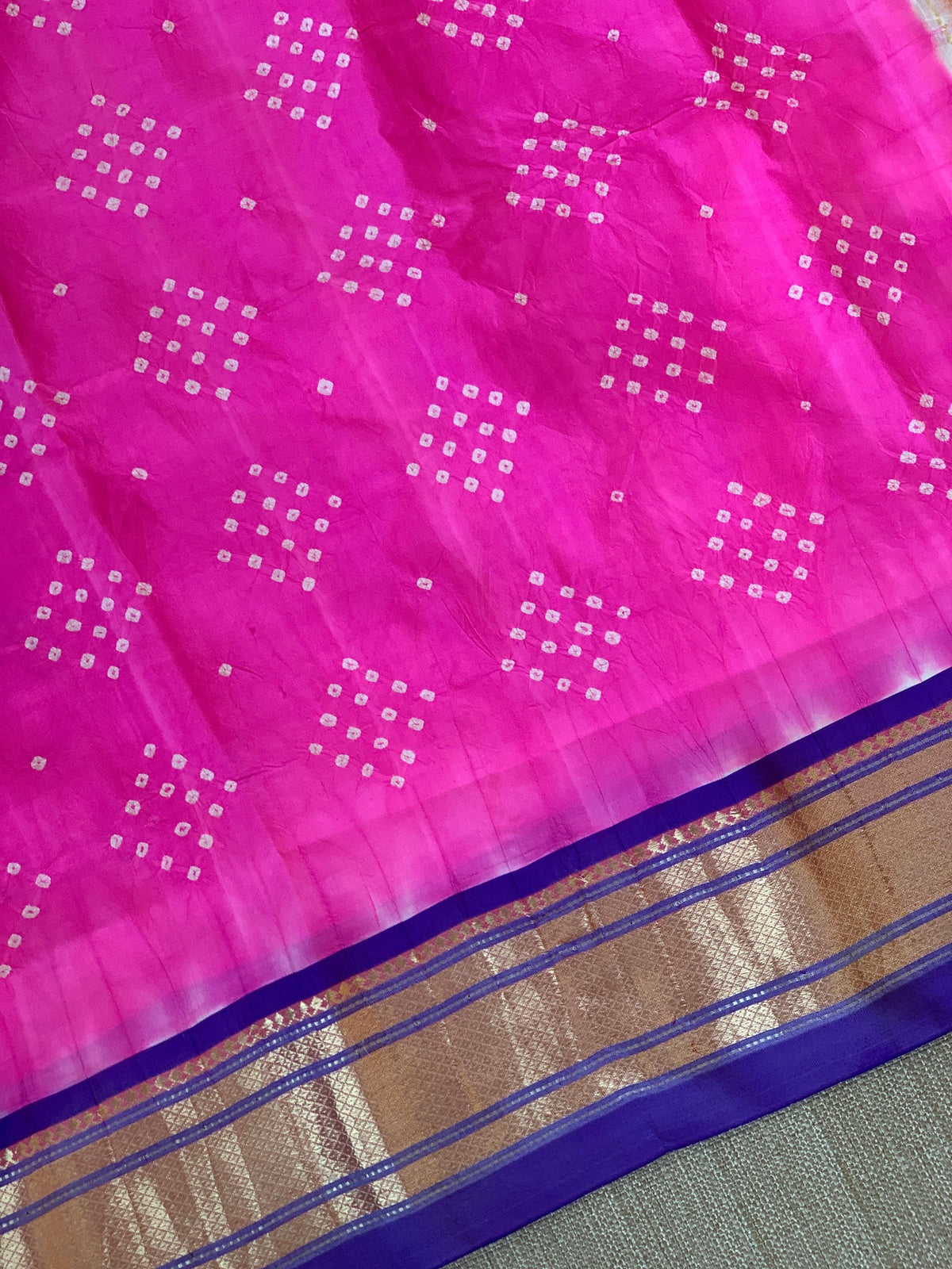 Lotus Pink Pure handloom Bandhini paithani saree
