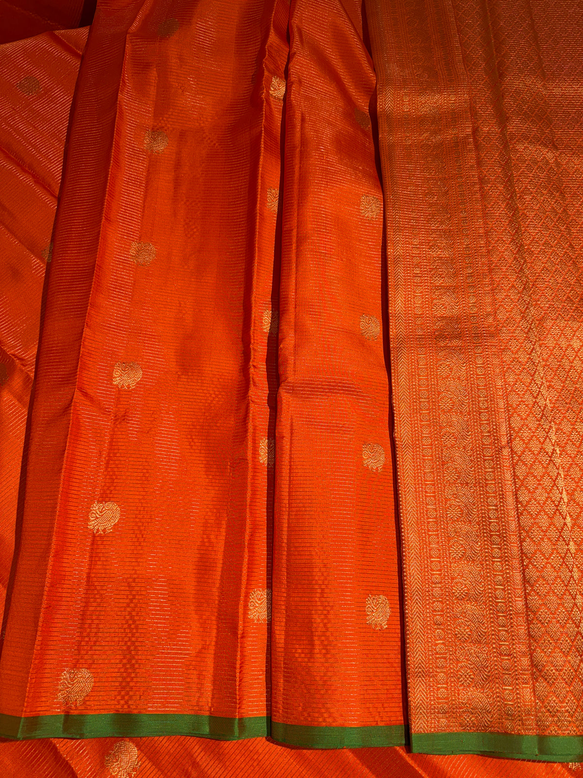 Orange Kanjeevaram Saree with vaira oosi stripes