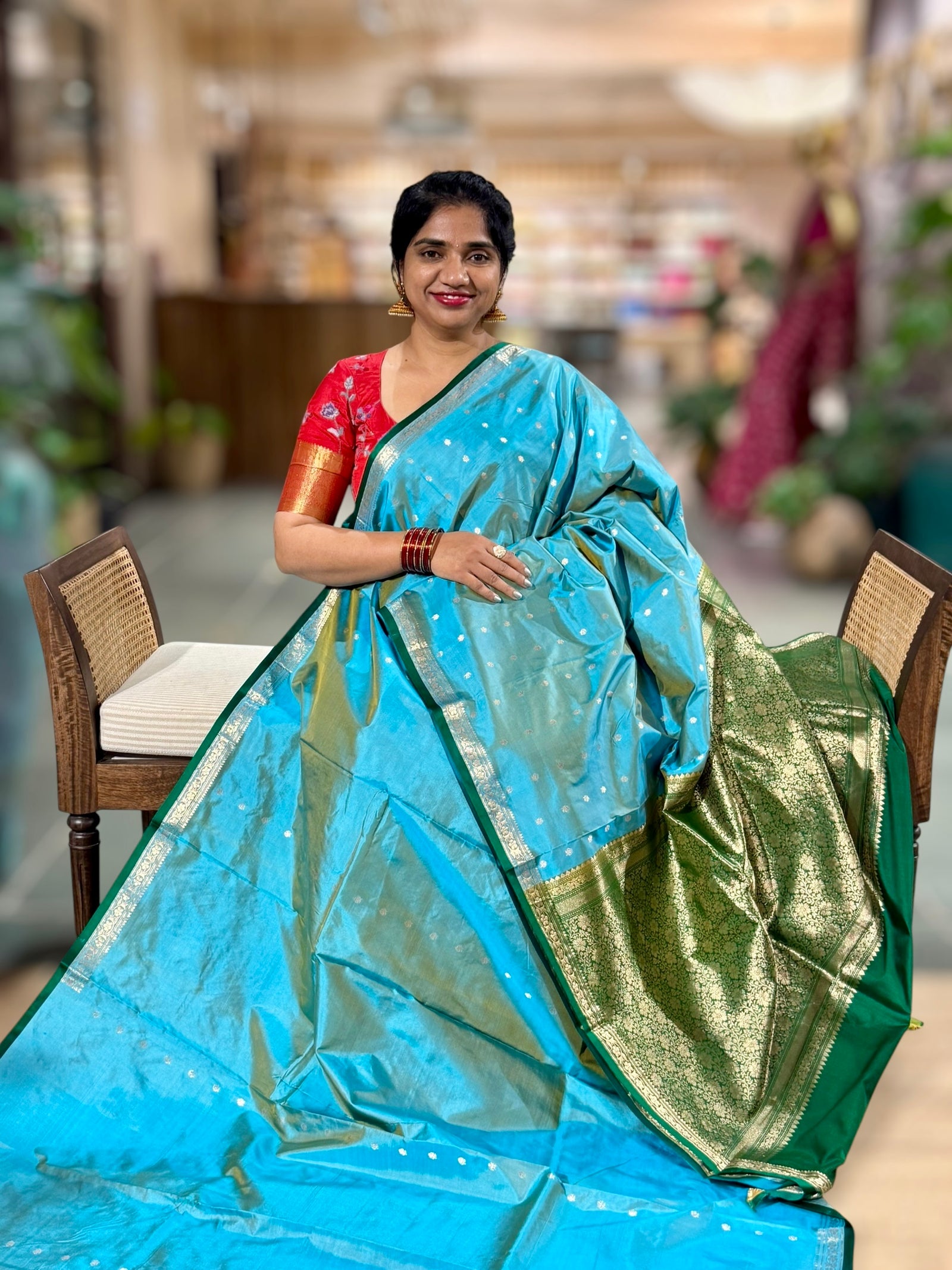 Banarasi Katan Silk Saree With Petite Point Embroidered Silk Blouse