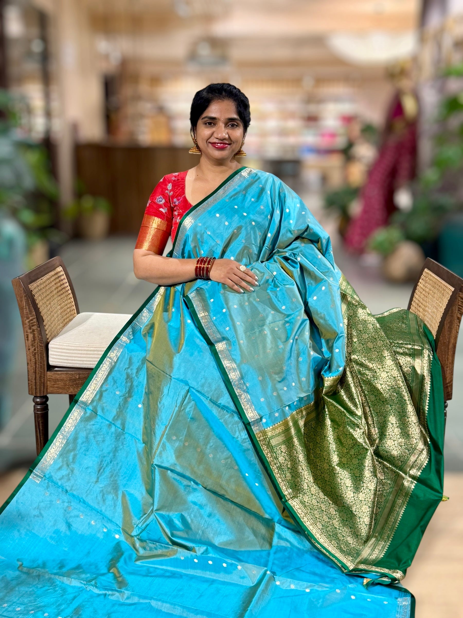 Banarasi Katan Silk Saree With Petite Point Embroidered Silk Blouse