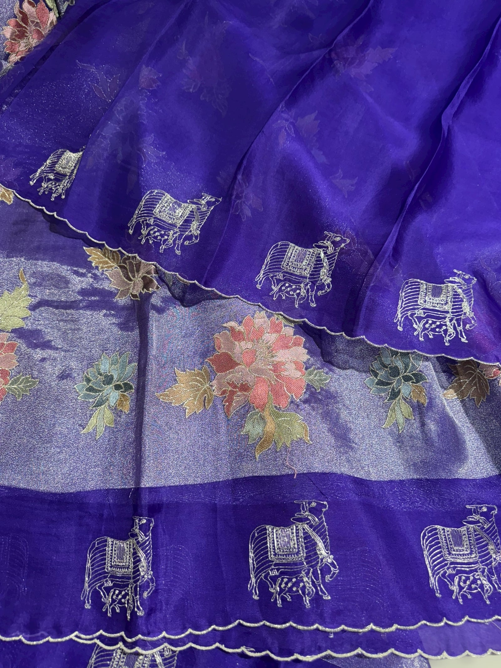 Purple Premium Handloom Designer Tissue saree with exquisite embroidery