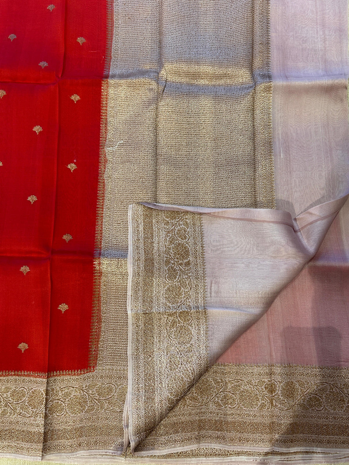 Pink and dusty mauve combo Pure Handloom premium Kora Banarasi Saree