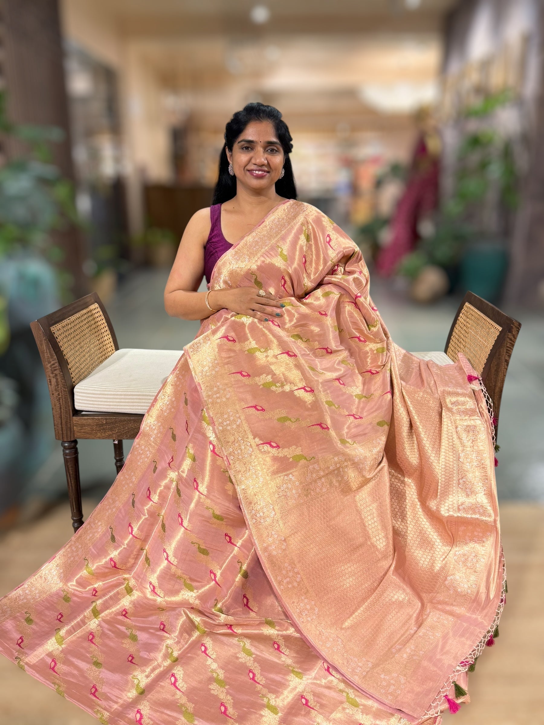 Peach Pink Banarasi Ektara Tissue Saree
