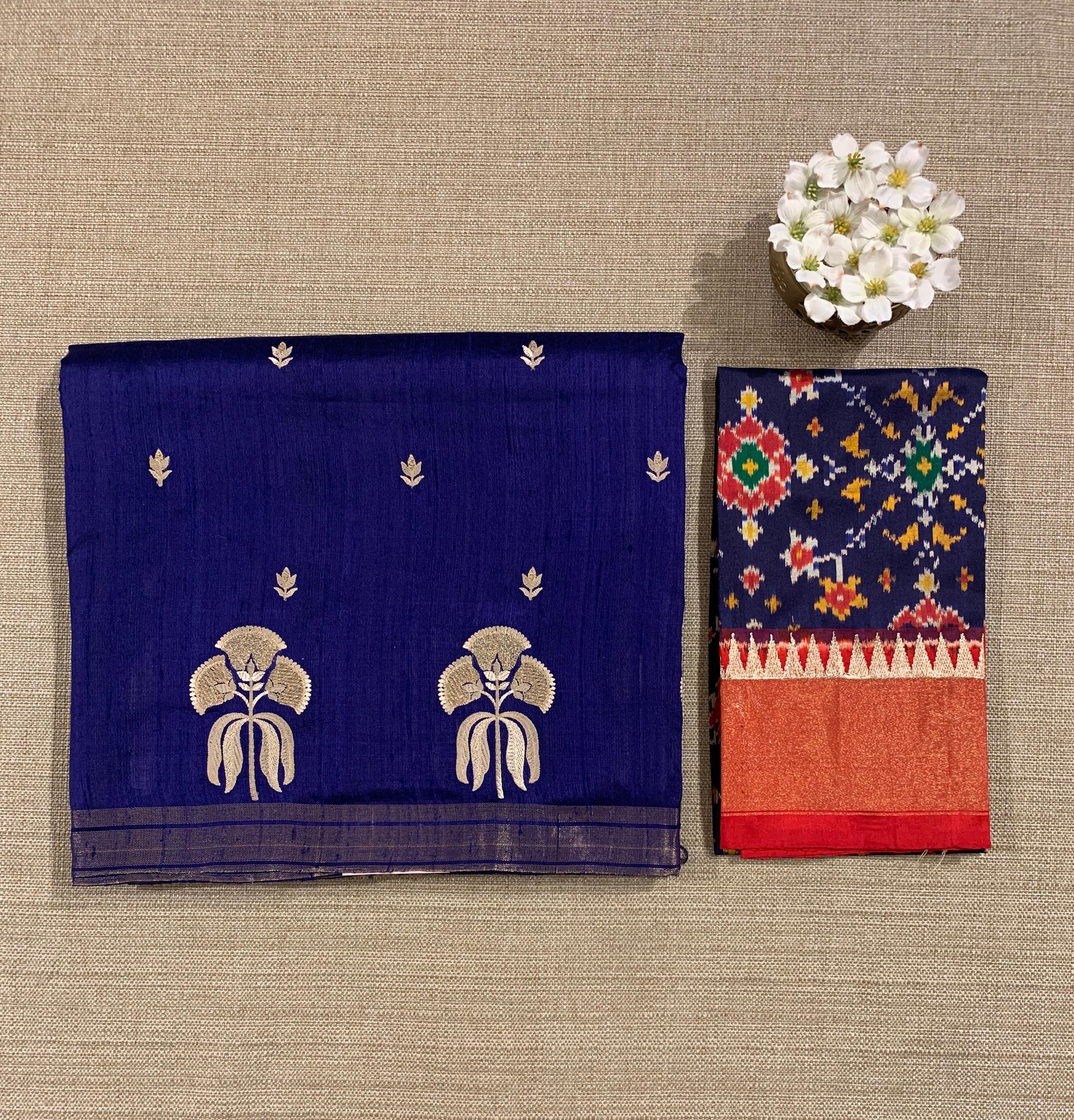 Blue Pure Handloom Raw Silk Saree