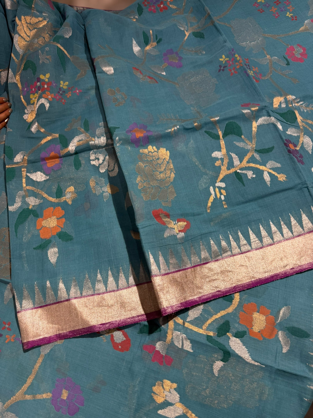 Blue Ponduru Khadi Jamdani Allover Meenkari Weaving Saree