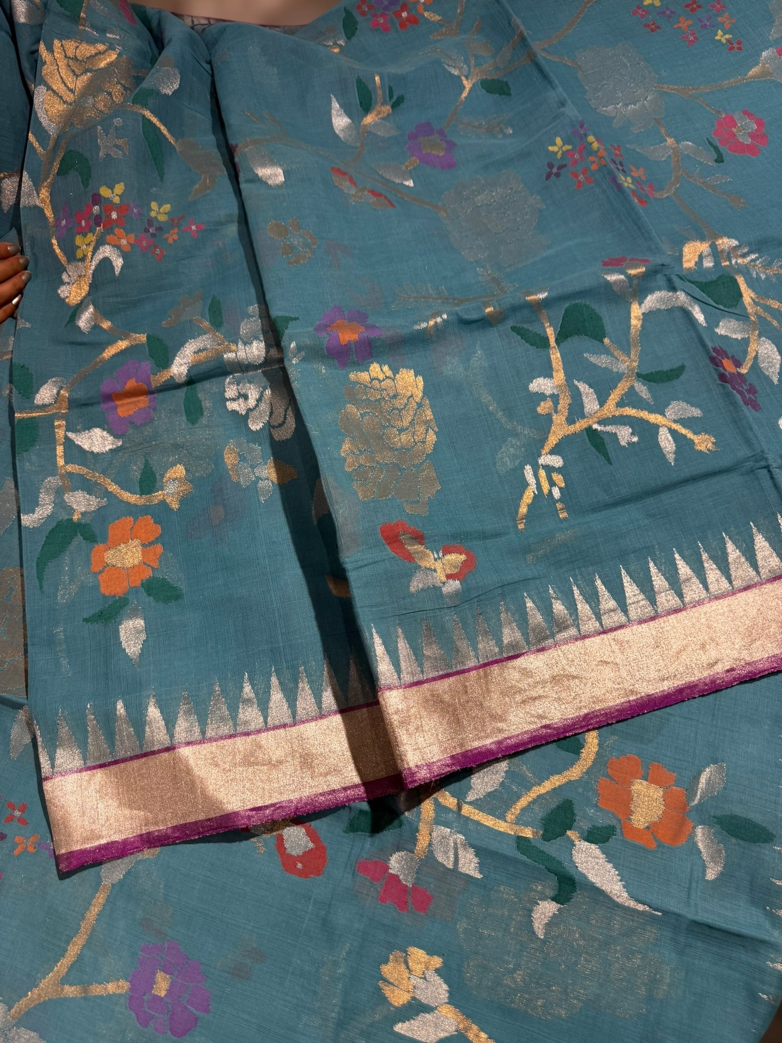Blue Ponduru Khadi Jamdani Allover Meenkari Weaving Saree