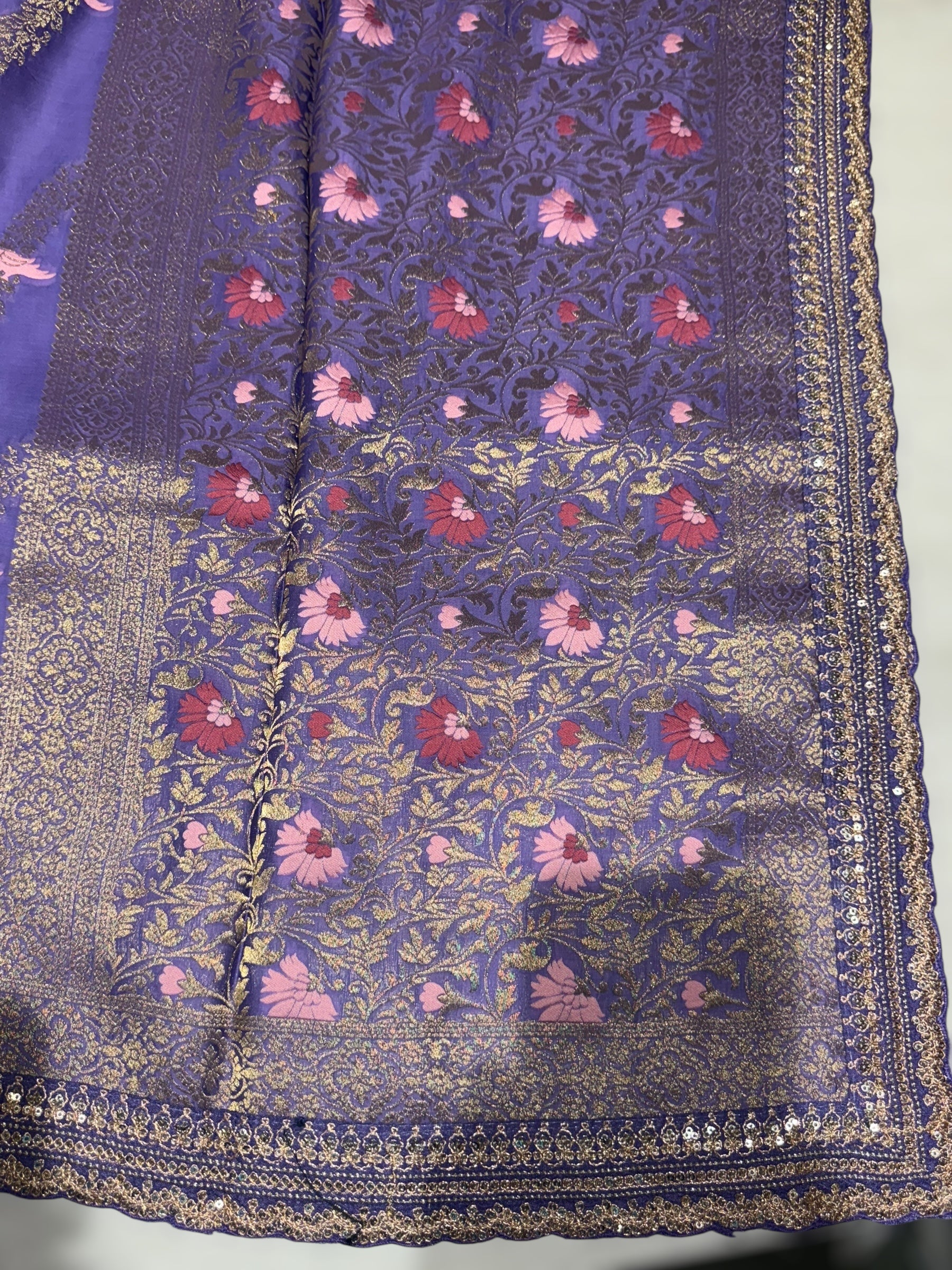 Lavender Mashru Silk Saree with allover weaving and Sahbysachi borders and Blouse