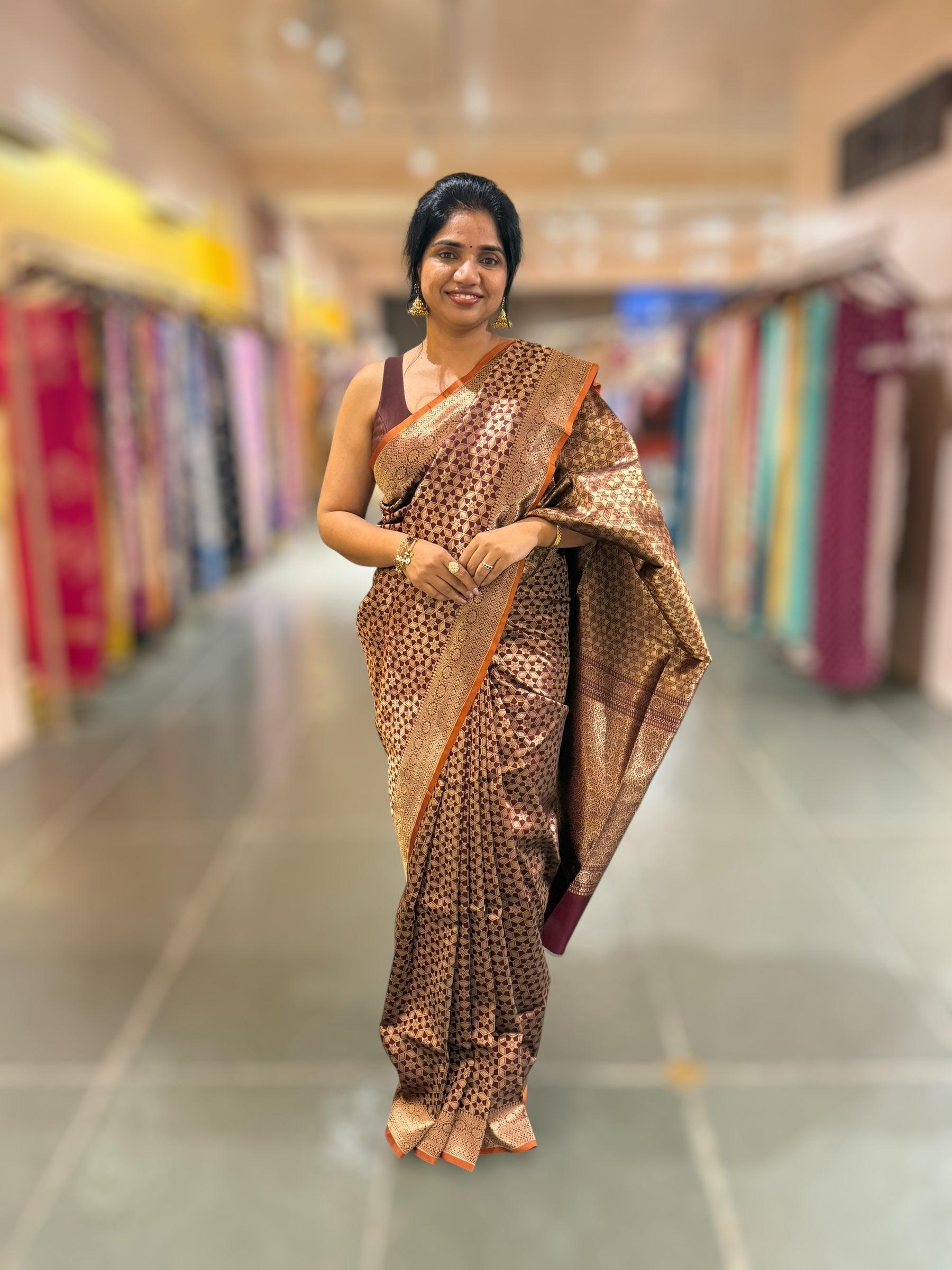 Brown Banarasi Tanchoi Silk Saree