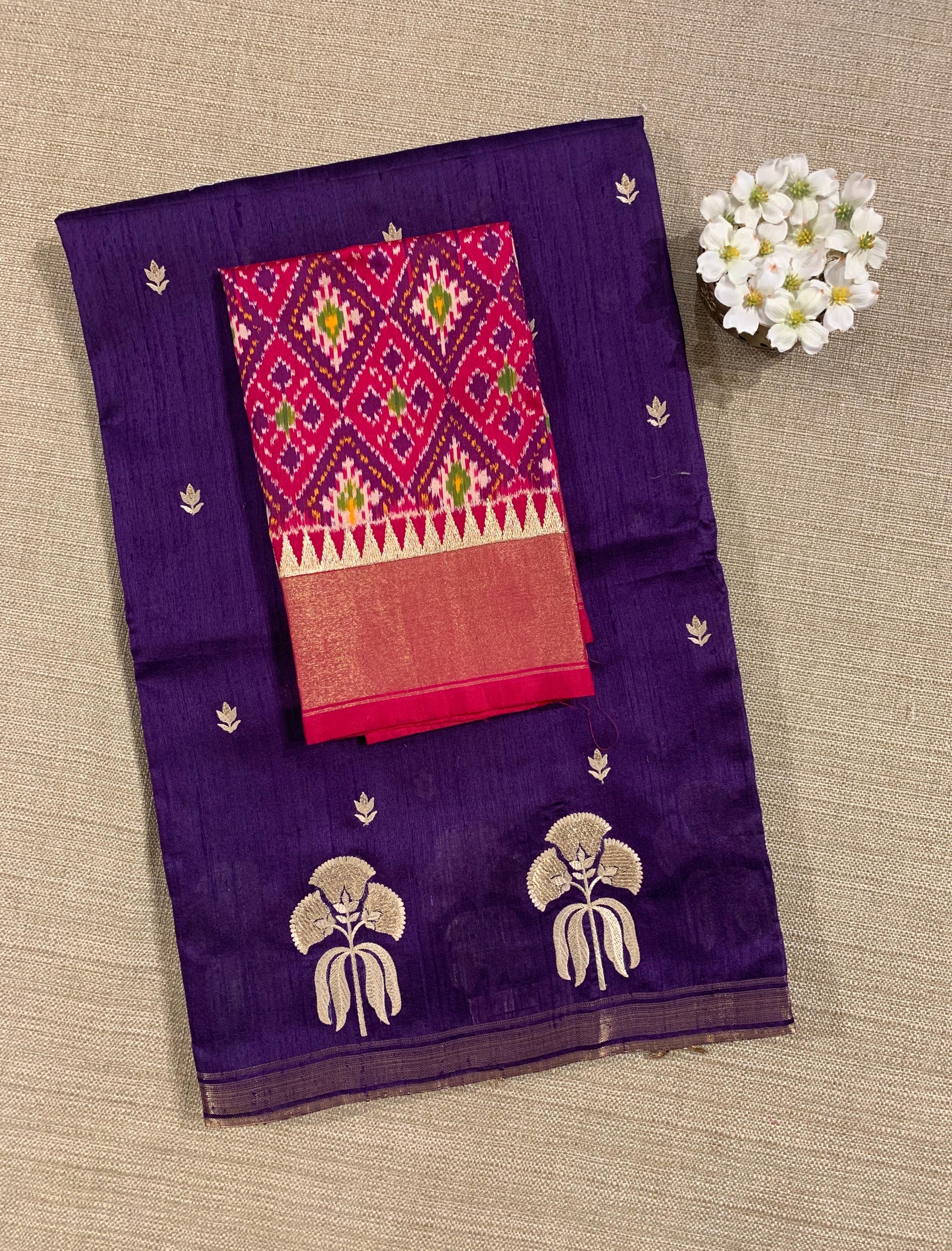 Violet Pure Handloom Raw Silk Saree