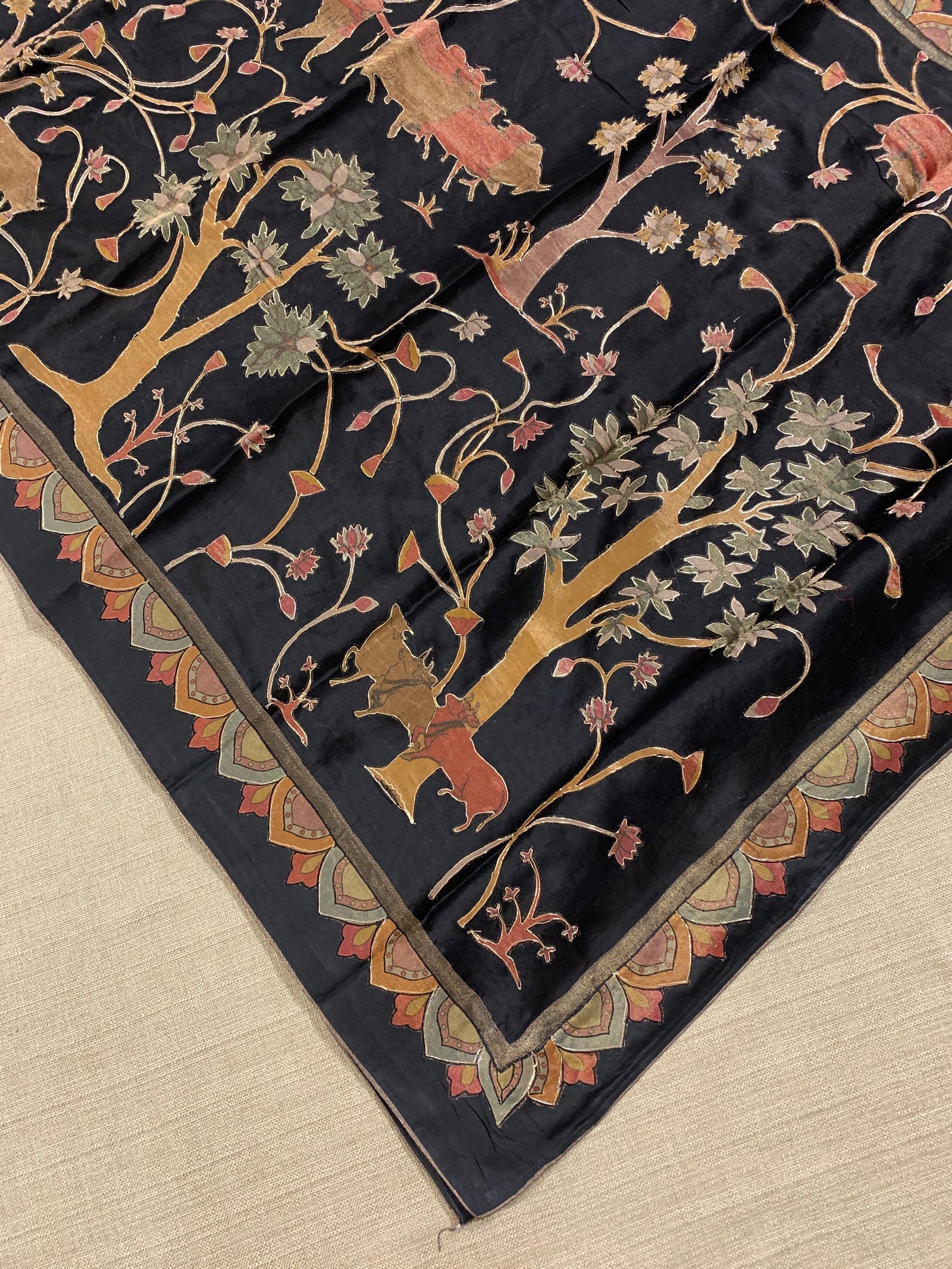 Black Designer Organza Saree with Stunning Tissue Applique work Saree with Village theme