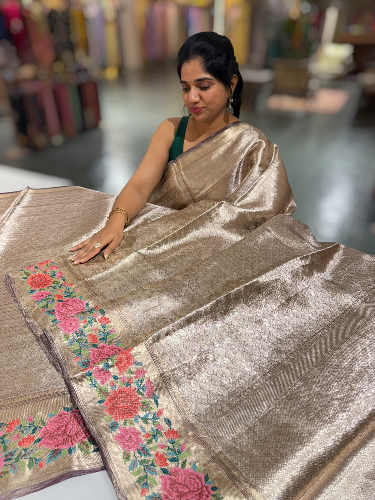Purple Base Banarasi Tissue Brocade Saree with Petite Point Embroidered Border