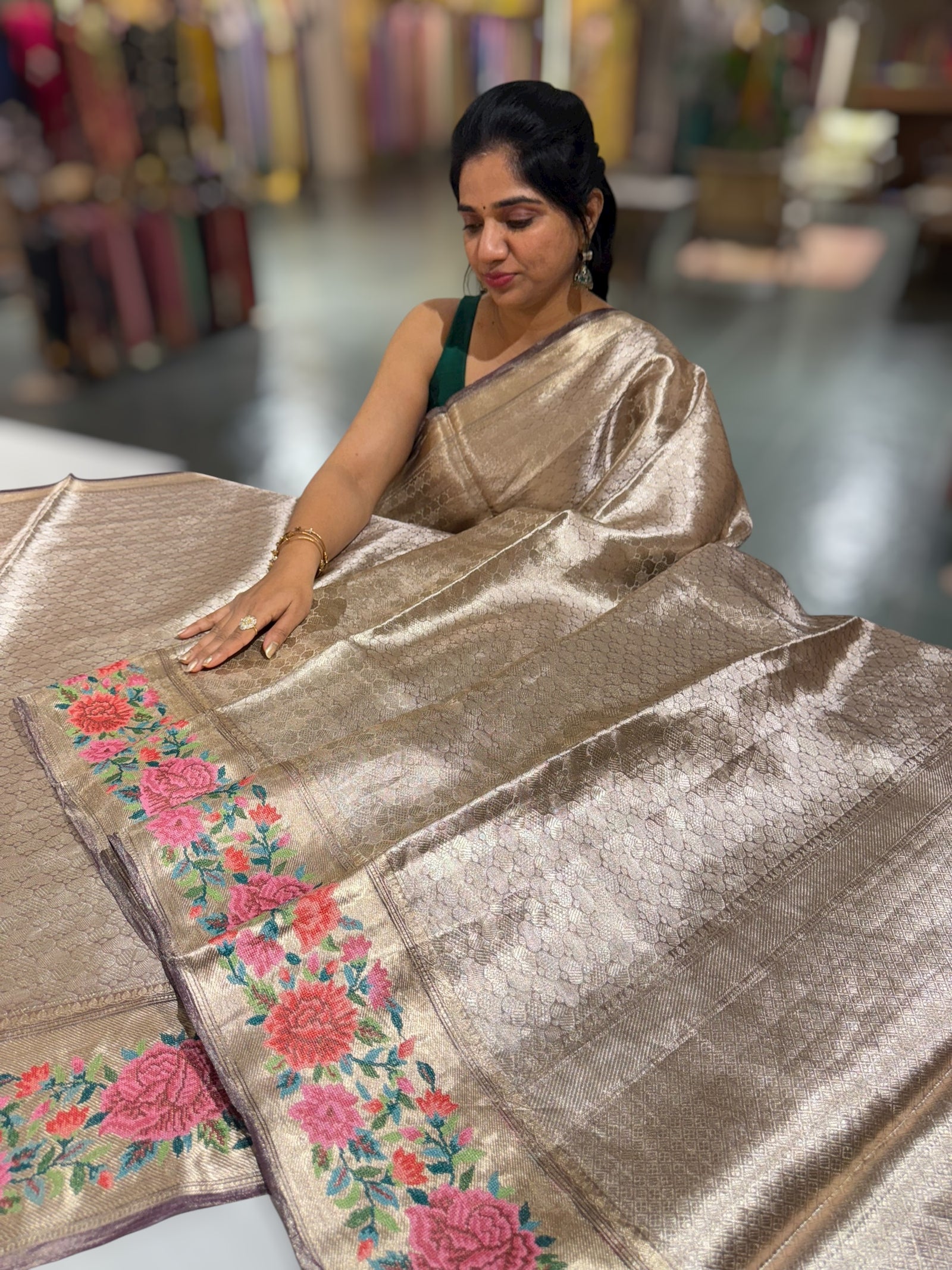 Purple Base Banarasi Tissue Brocade Saree with Petite Point Embroidered Border