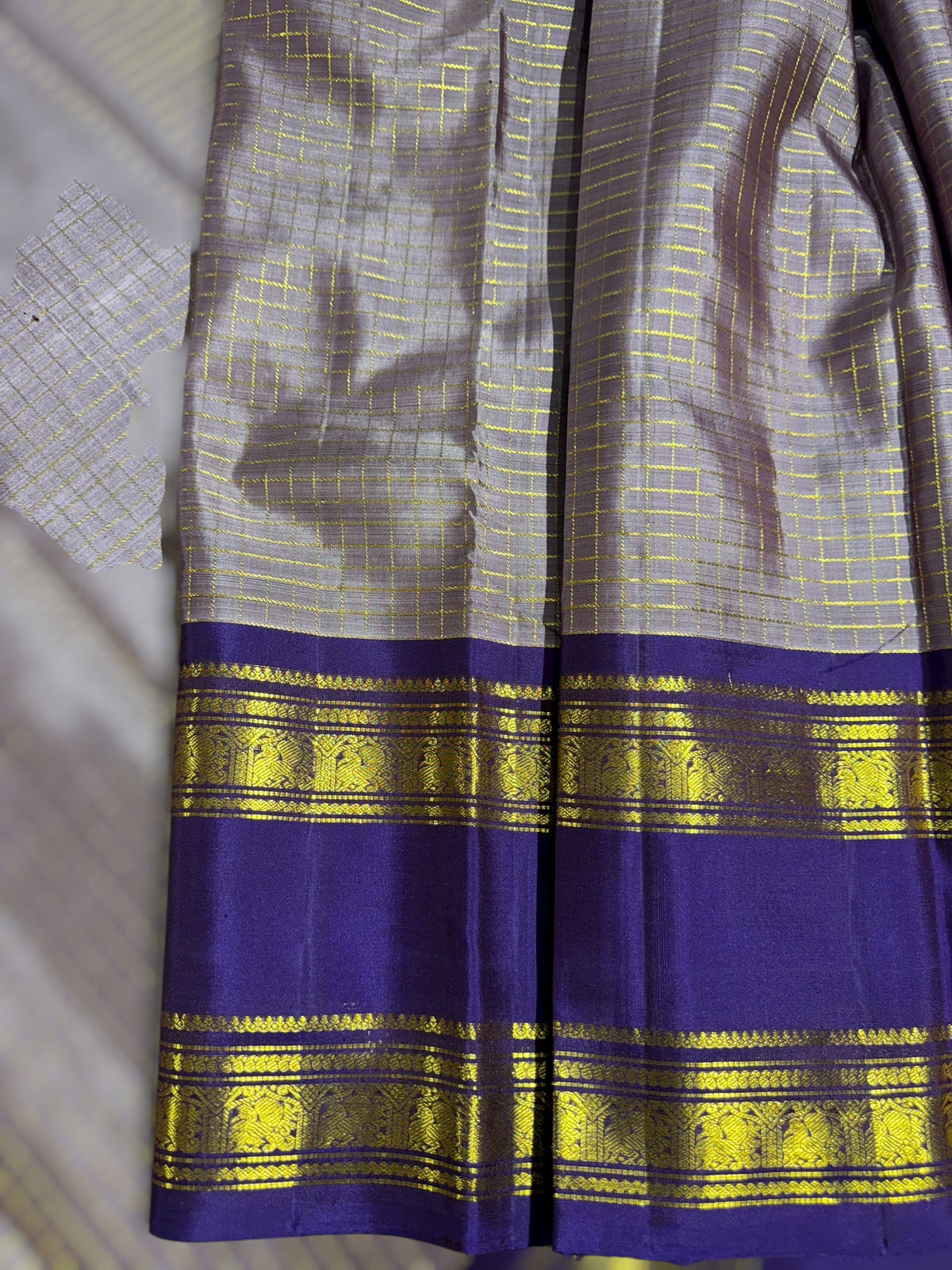 Mauve & Brinjal Combo Kanchipuram Vintage checks Saree with gap borders