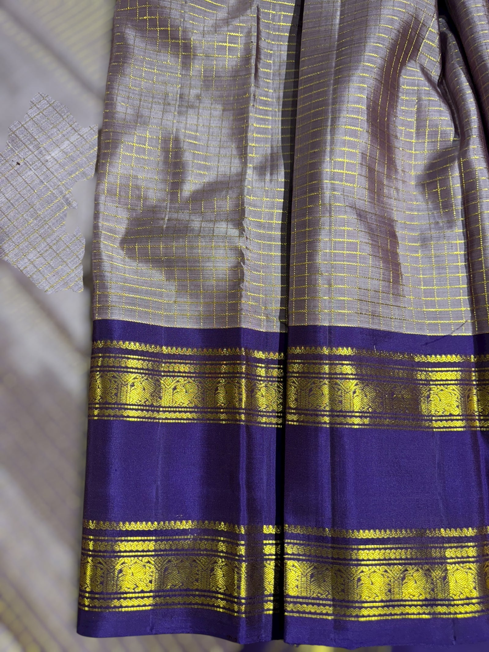 Mauve & Brinjal Combo Kanchipuram Vintage checks Saree with gap borders