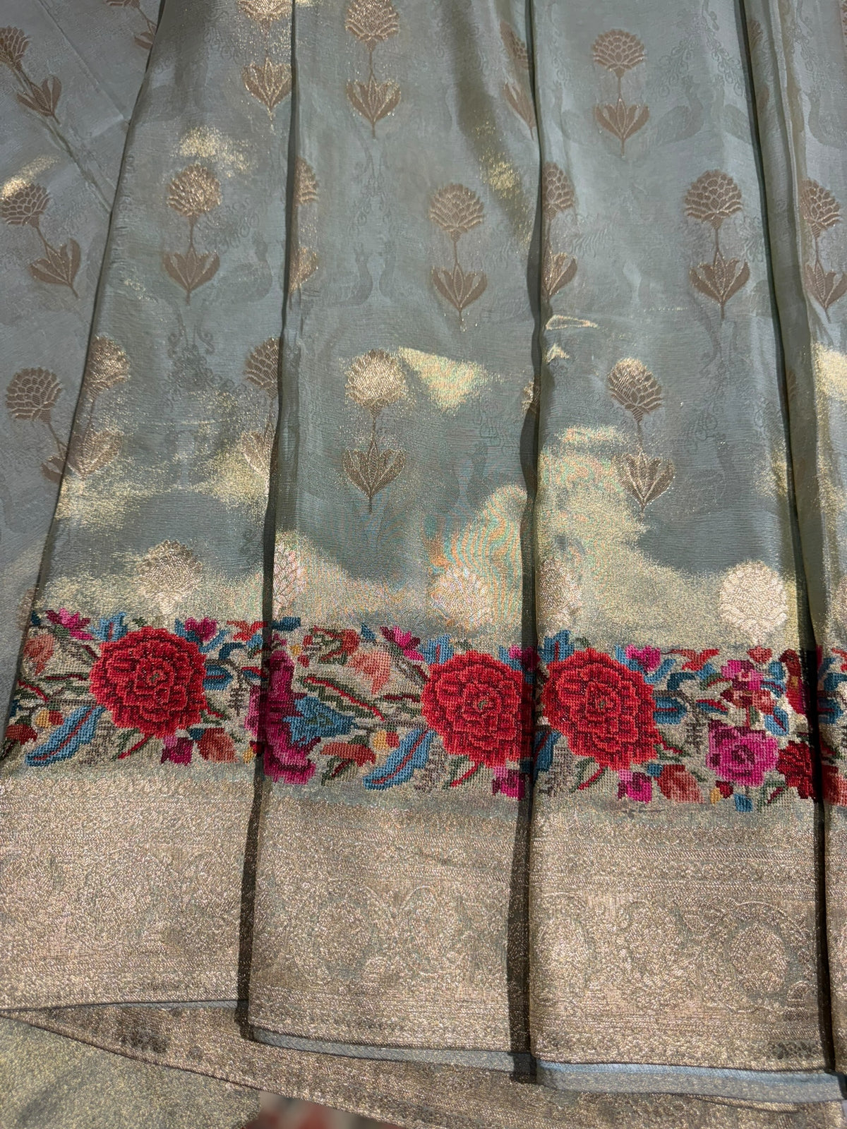 Mint Blue Banarasi Tissue with embroidered border