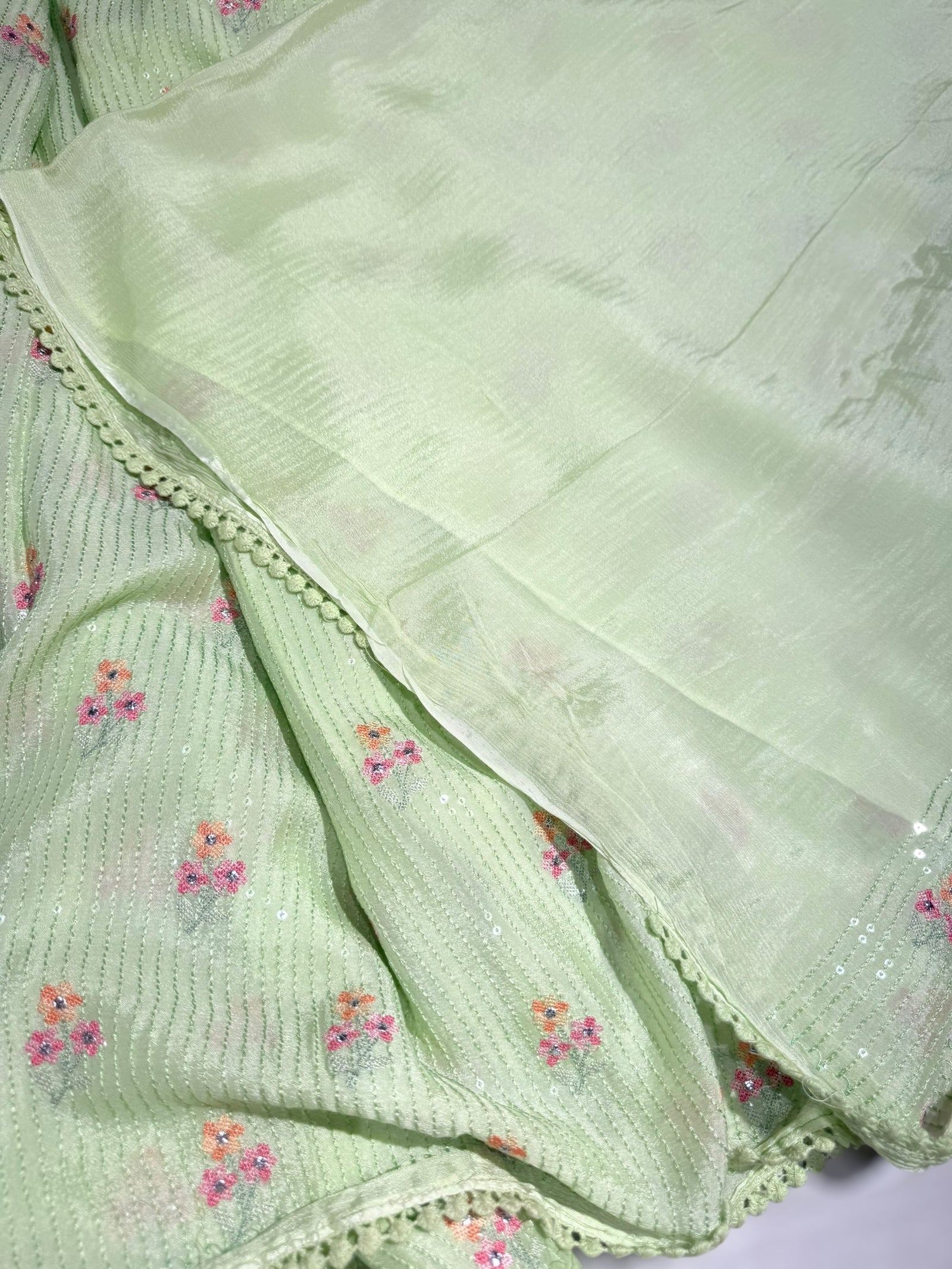 Sea Green chiffon saree with embroidery