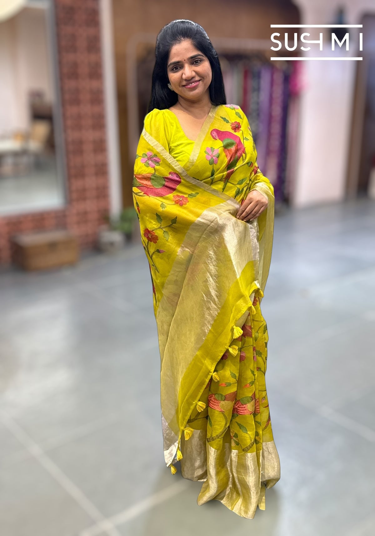 Lime Green Organza Saree with embroidery