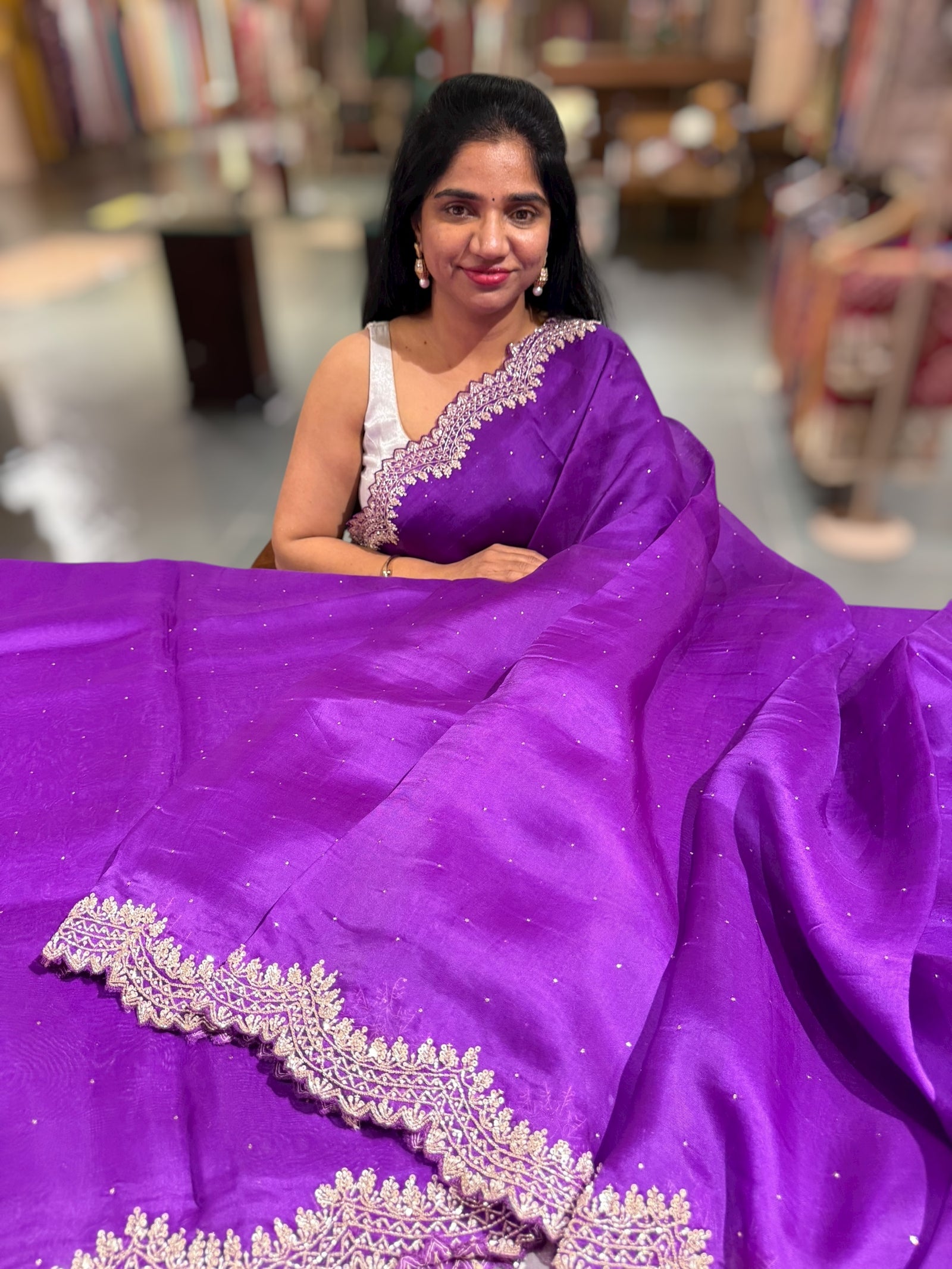 Purple Pure Organza Handwork Saree with heavy Designer Blouse
