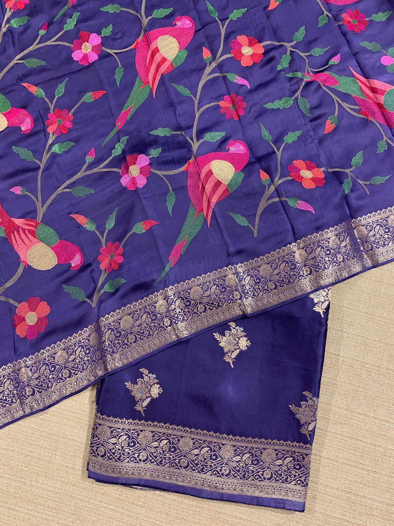 Violet Mashru Silk Saree with Paithani inspired embroidered blouse