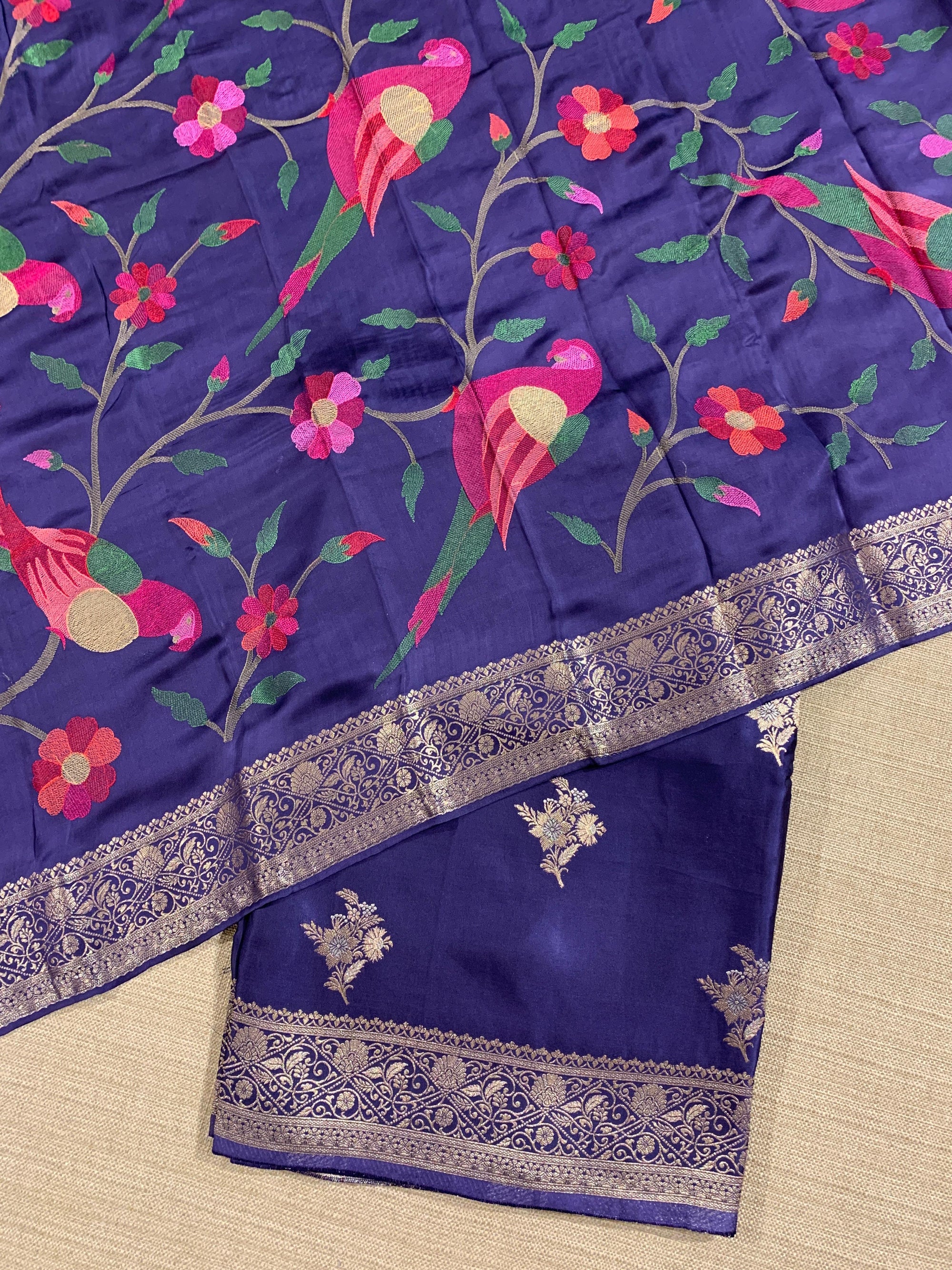 Violet Mashru Silk Saree with Paithani inspired embroidered blouse