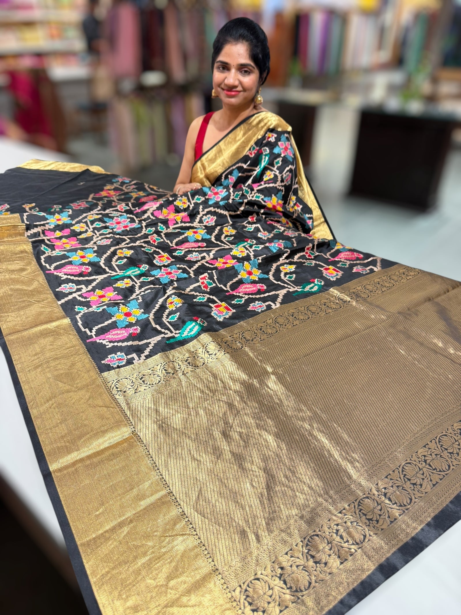 Black Kanjeevaram soft silk with embroidery