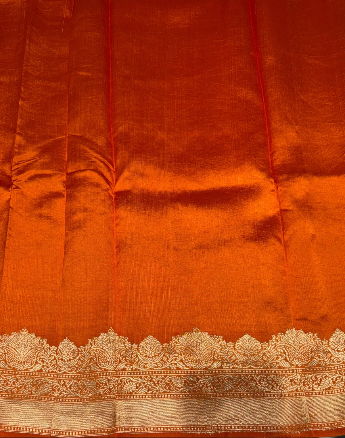 Orange Poona Silk Saree with double Borders