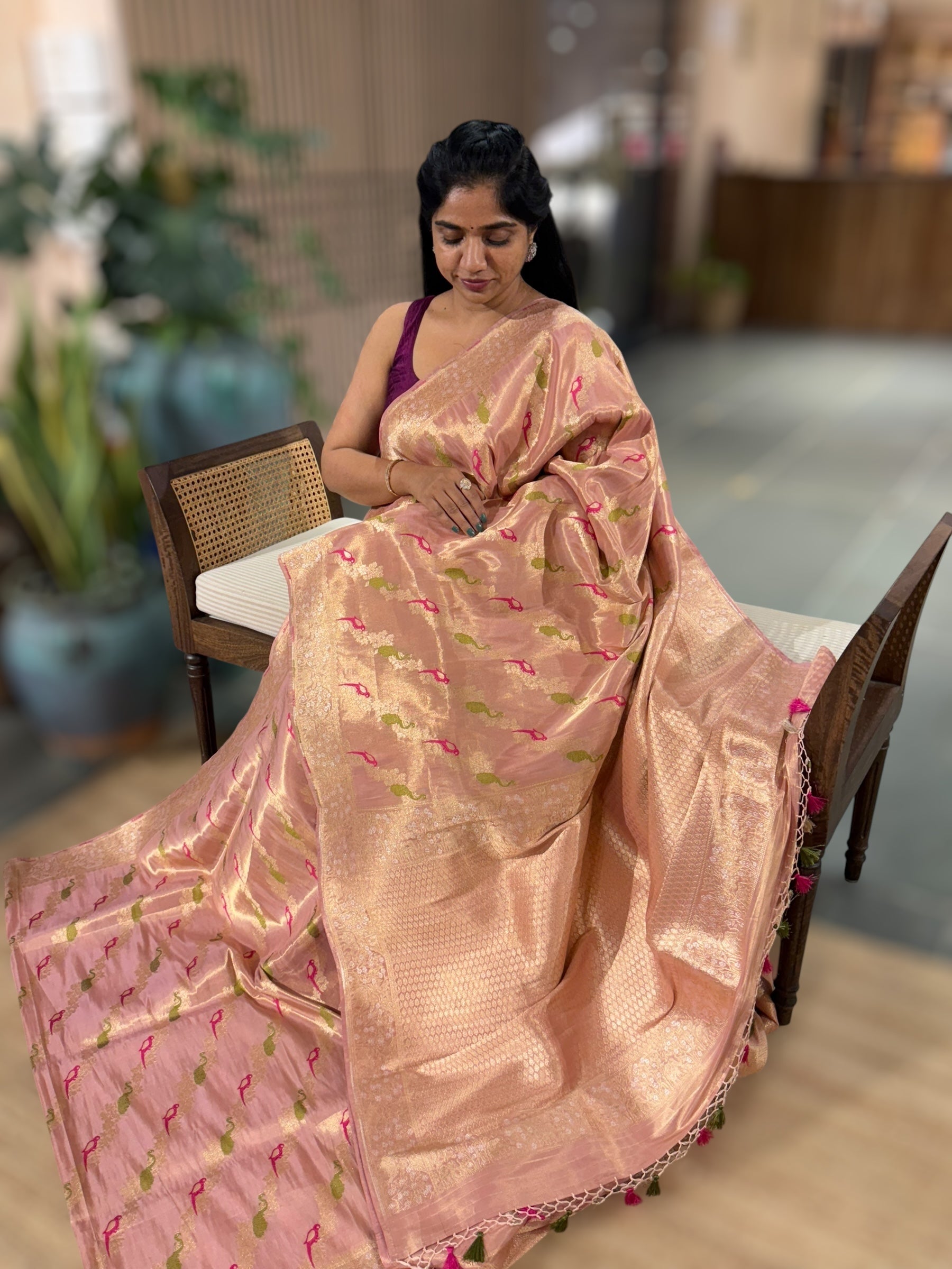 Peach Pink Banarasi Ektara Tissue Saree