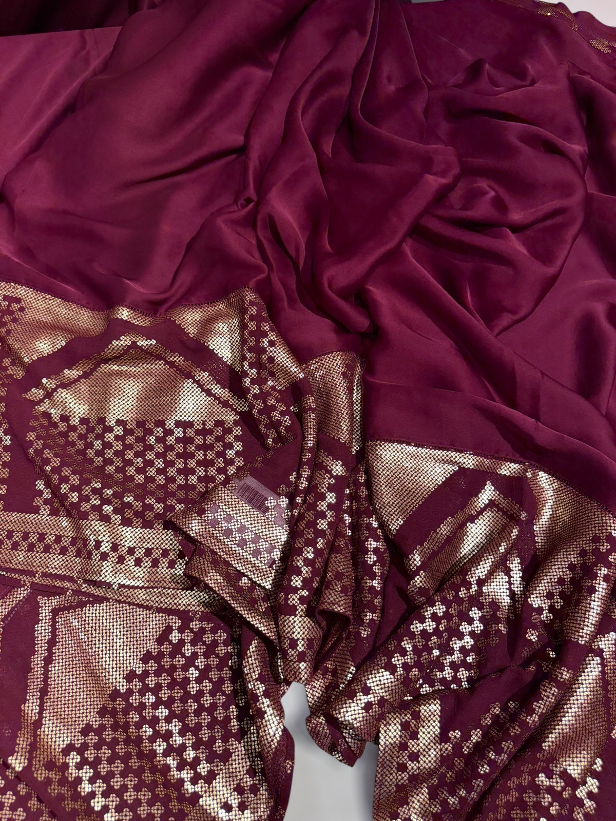 Wine pure Satin Saree with designer sequence border and blouse
