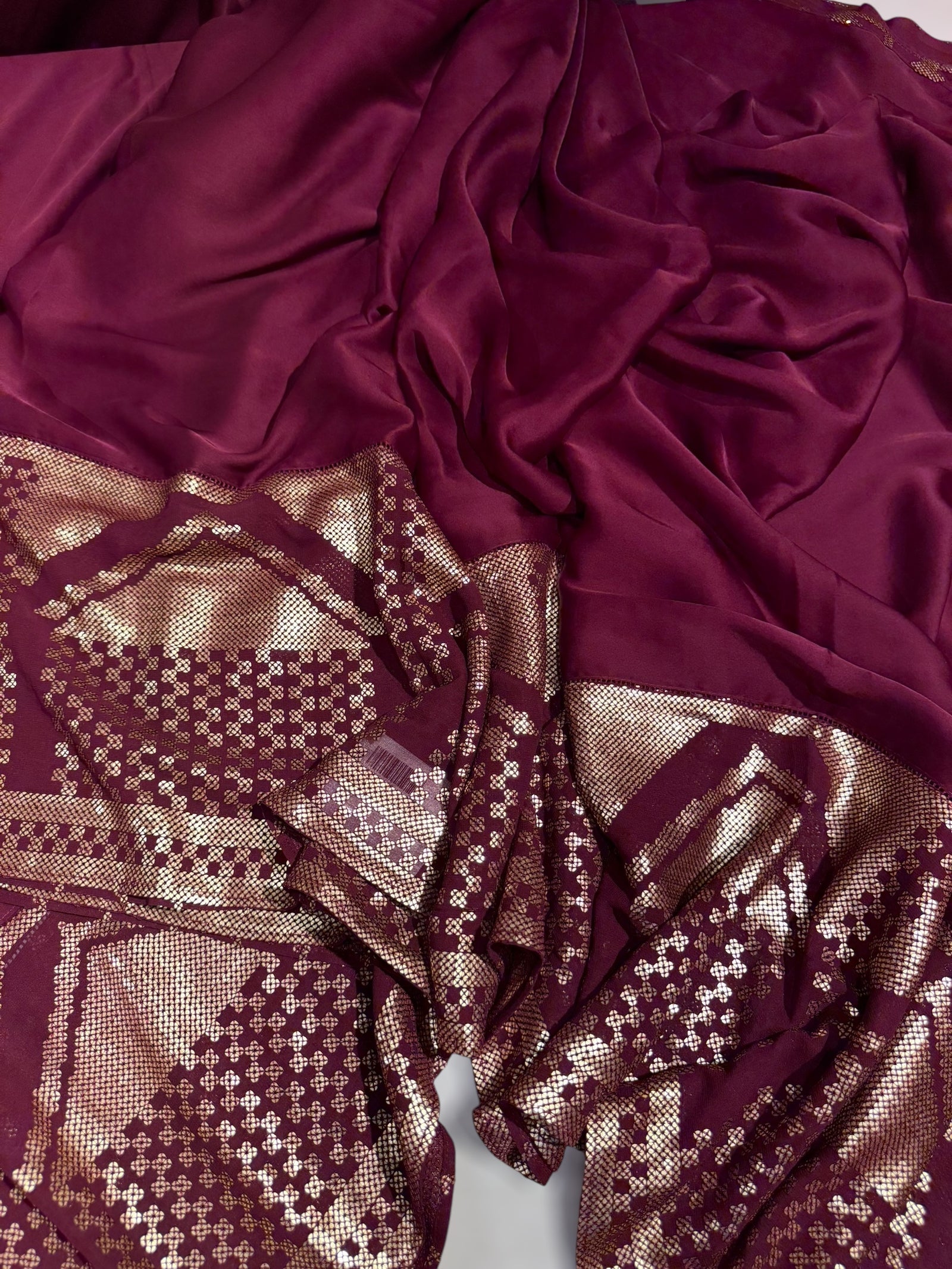 Wine pure Satin Saree with designer sequence border and blouse