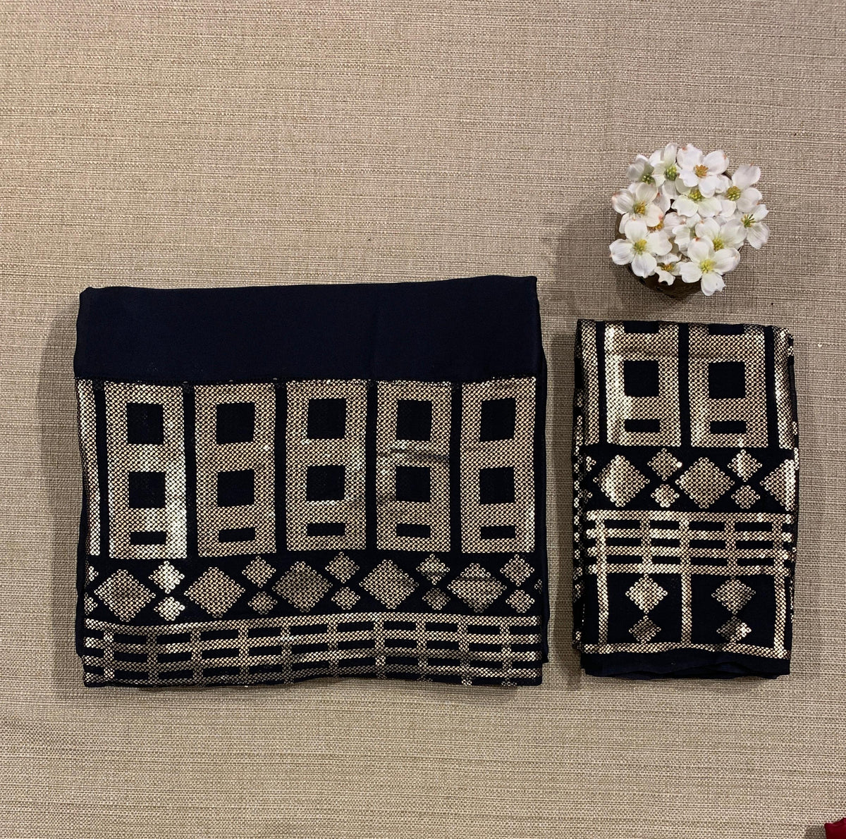 Navy pure Satin Saree with designer sequence border and blouse