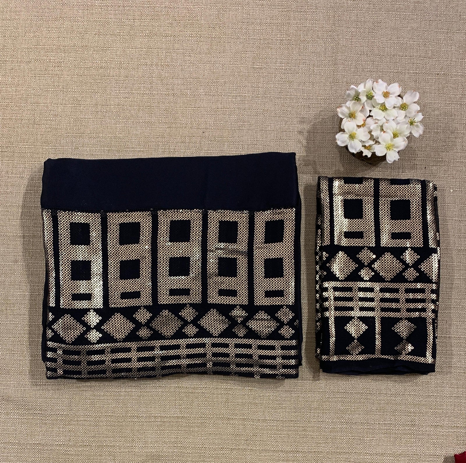 Navy pure Satin Saree with designer sequence border and blouse