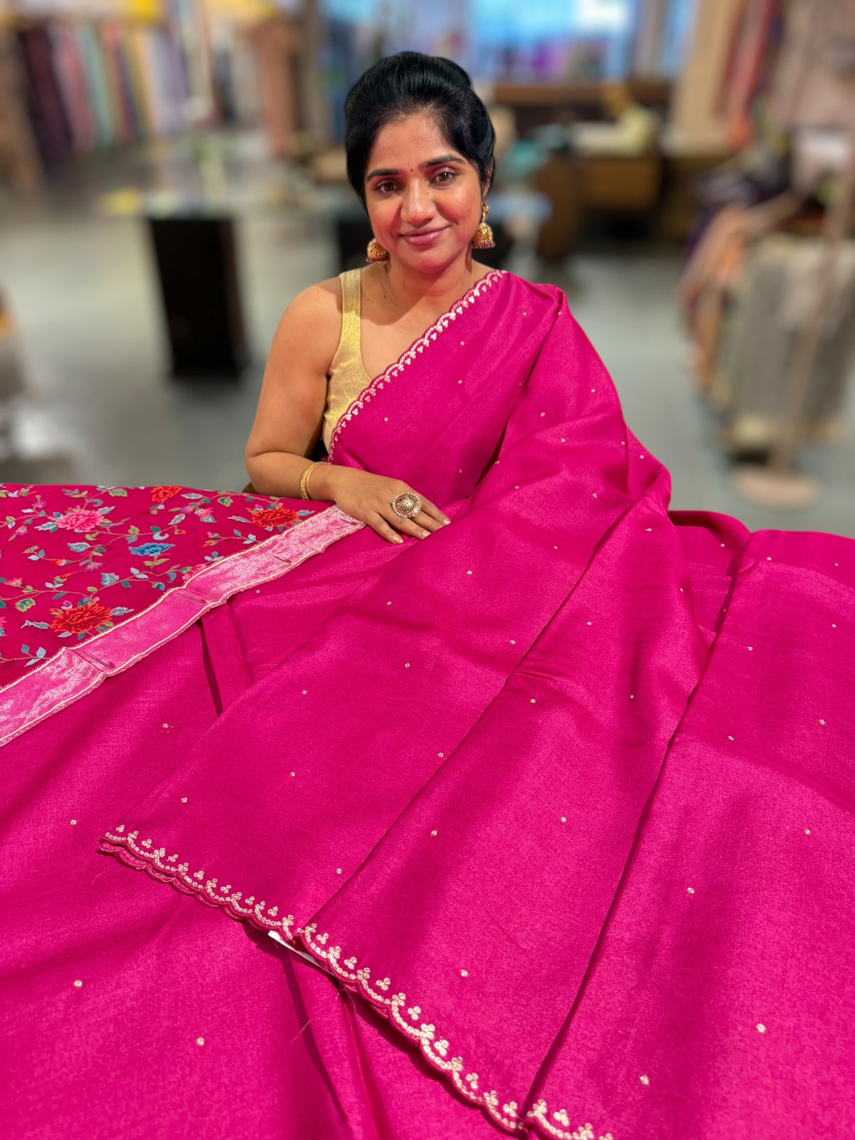 Rani Pink Tussar with fusion blouse