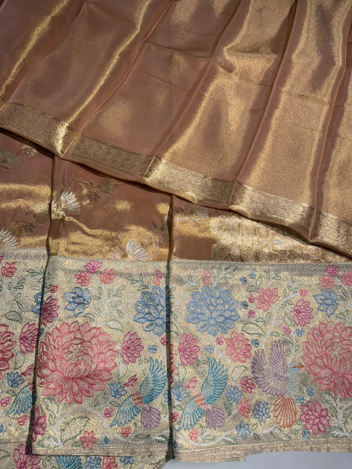 Peach Banarasi Tissue with embroidered border