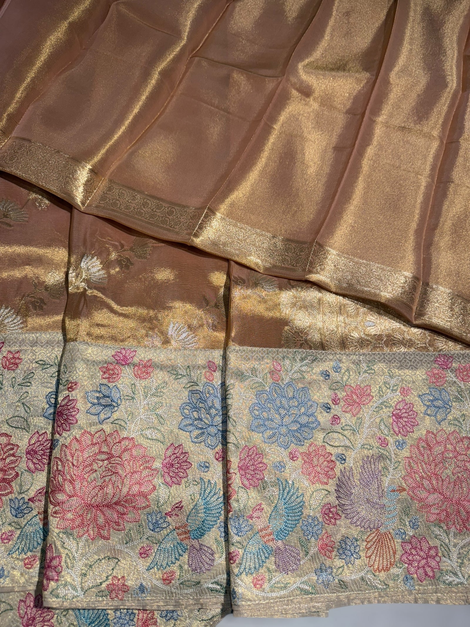 Peach Banarasi Tissue with embroidered border