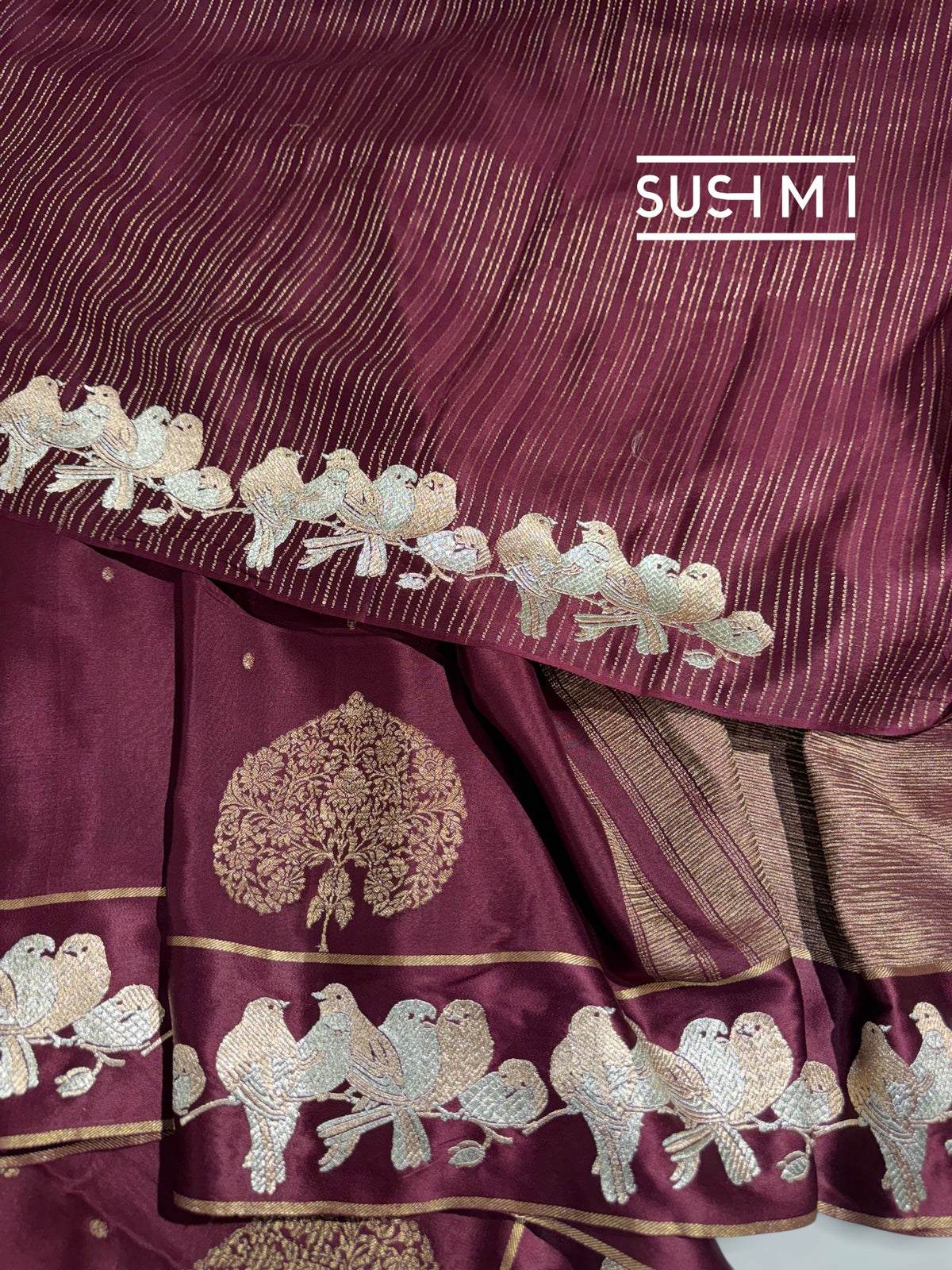 Winish Brown Mysore silk saree with woven motif and embroidered border : D62132
