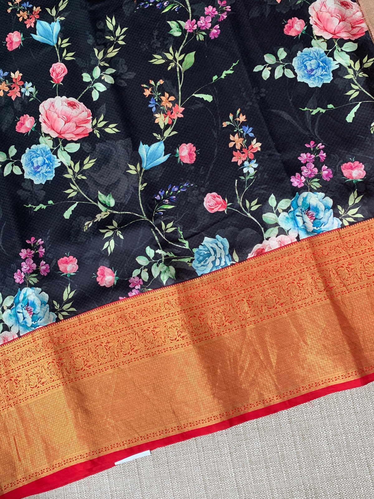 Black Designer printed kanchi silk saree