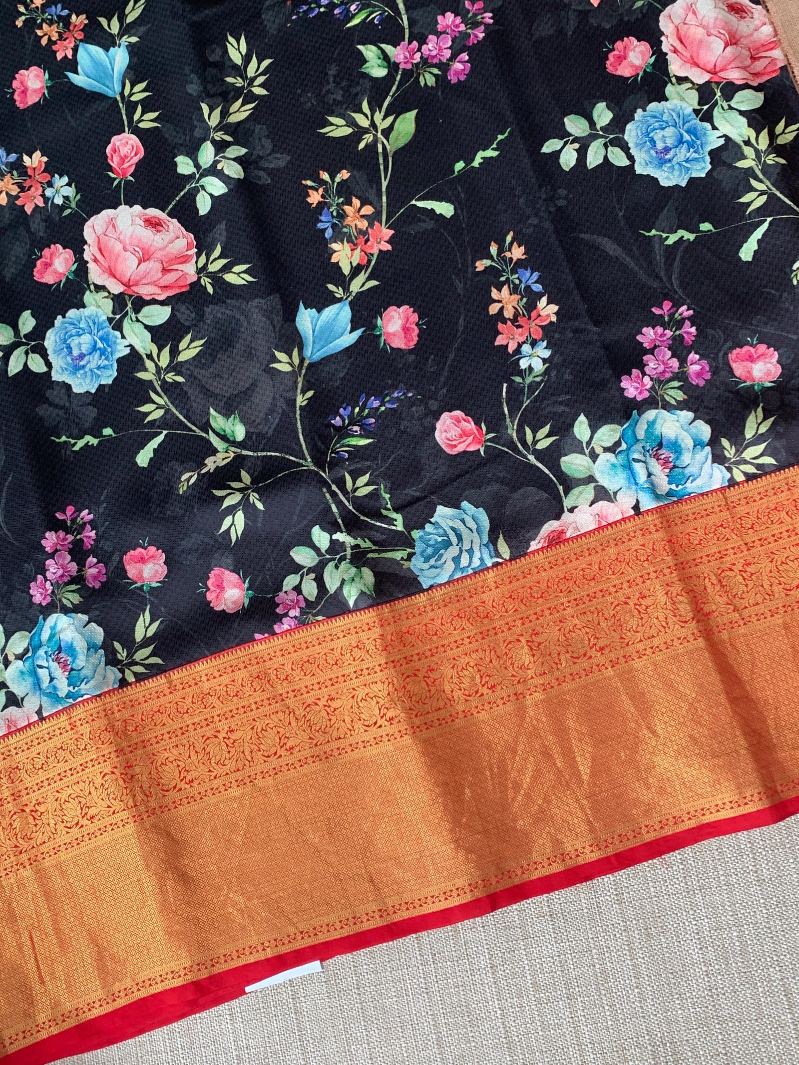 Black Designer printed kanchi silk saree