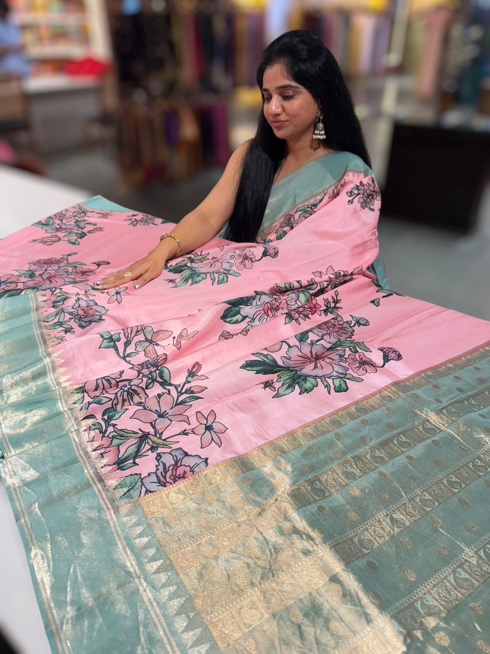 Pastel Pink Kanjeevaram Designer print saree