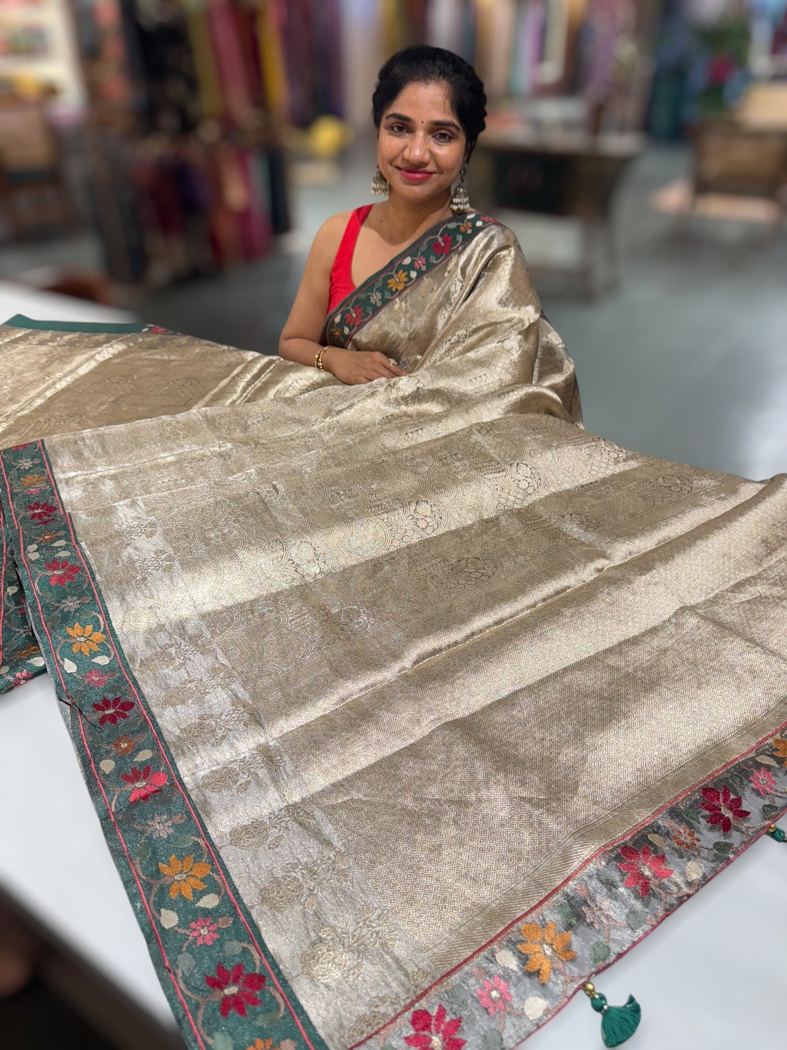 Designer Banarasi kora Tissue Brocade saree with embroidery