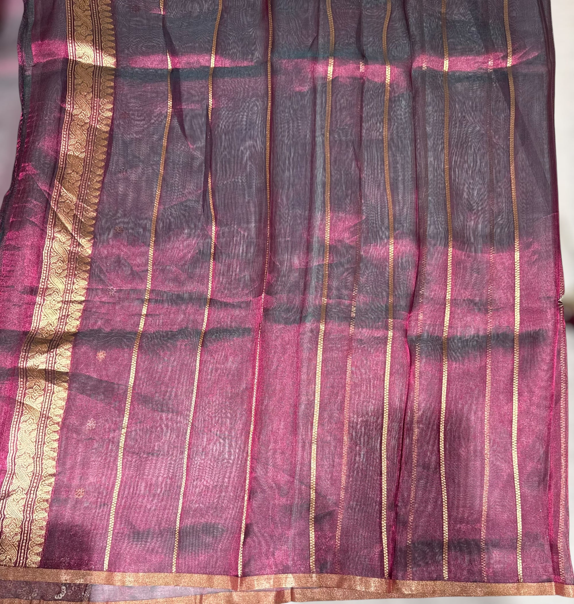 Wine Pure handloom Banarasi Tissue saree