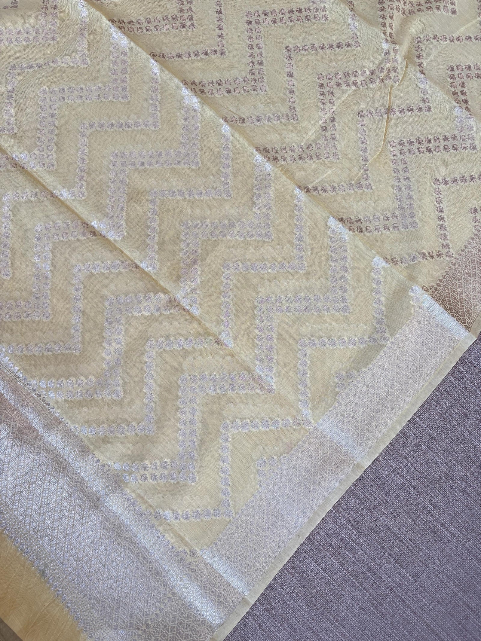 Besan Yellow Banarasi Mul Silk Brocade 3-pc Sharara Suit set : SS62J17