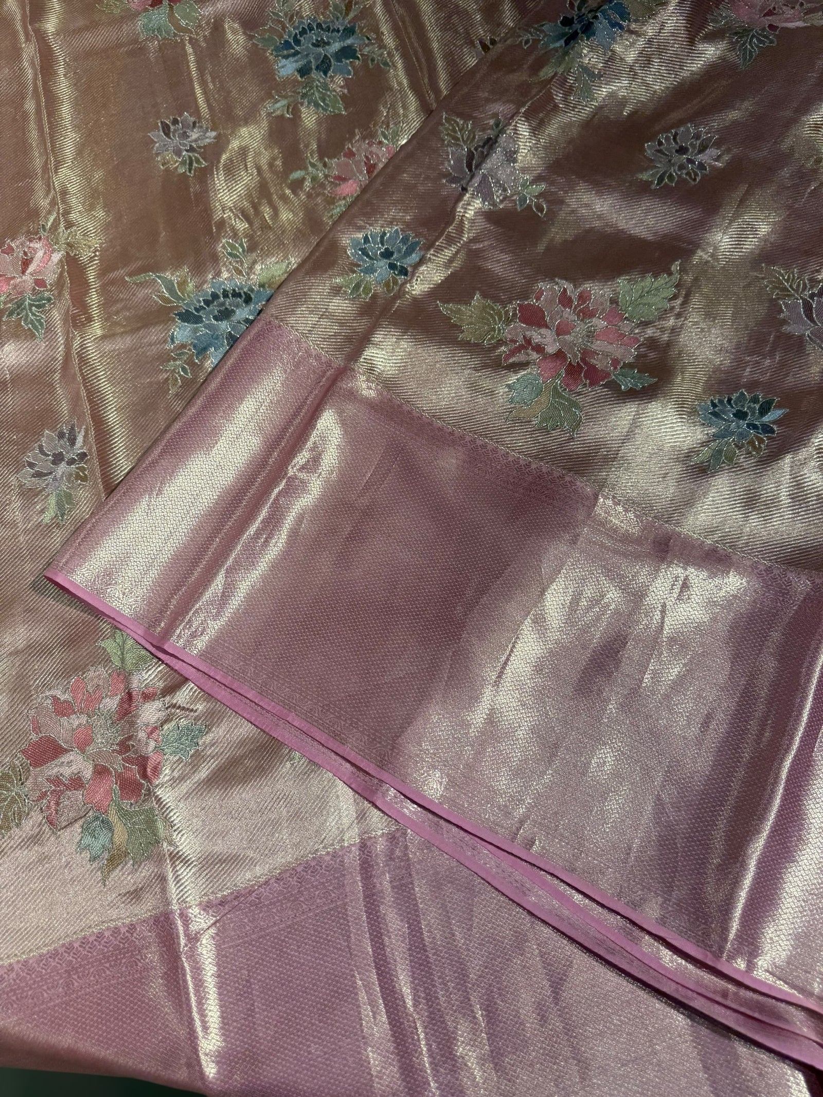 Rose Pink Designer Kanchi Saree with allover embroidery
