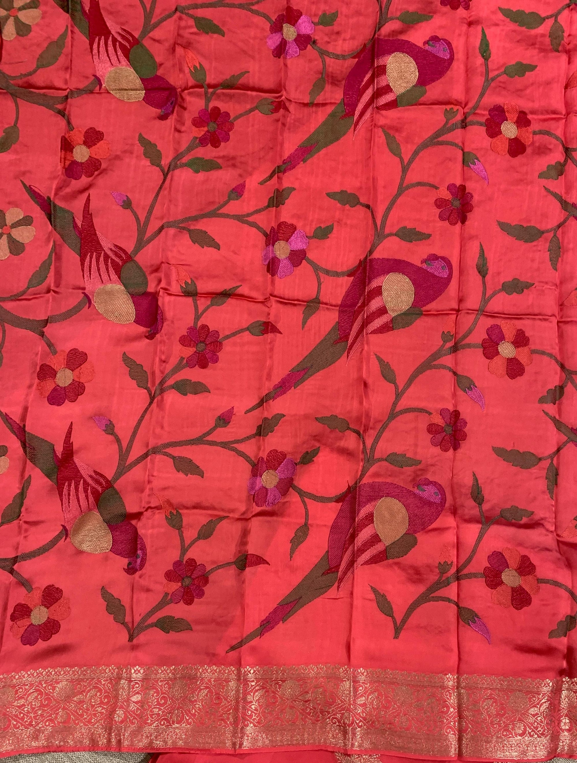 Dark Peach Pink Mashru Silk Saree with Paithani inspired embroidered blouse