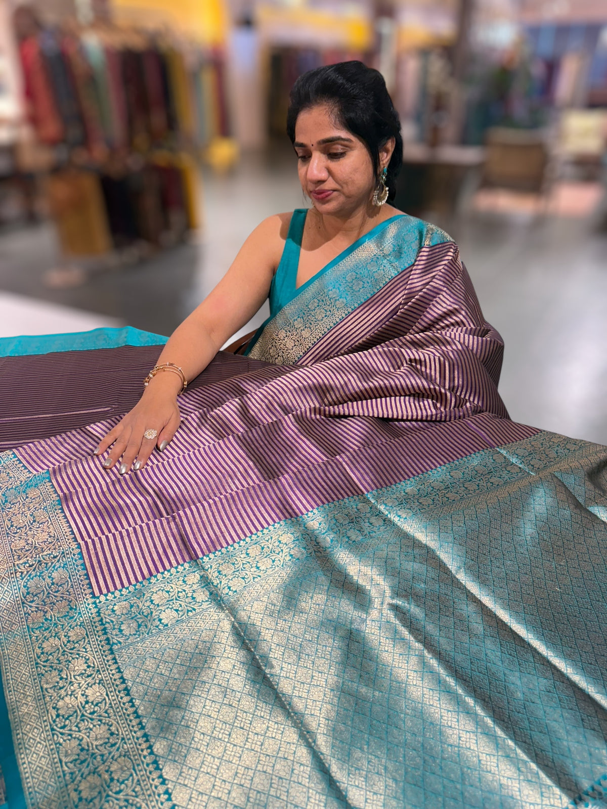 Brinjal Banarasi Silk Stripes Saree