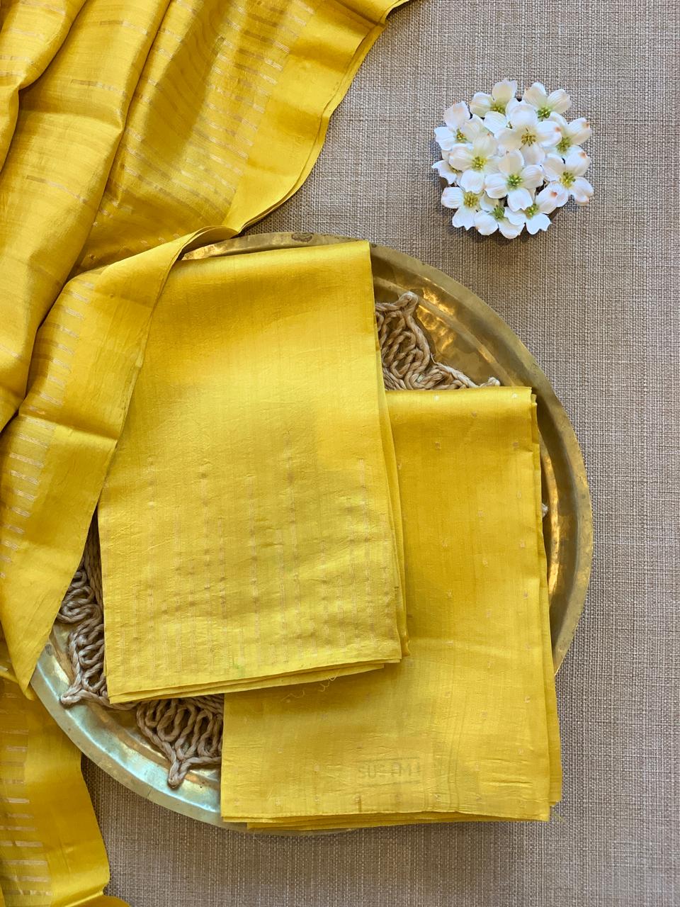 Yellow Banarasi Handloom Chiniya Silk 3-pc Suit Set