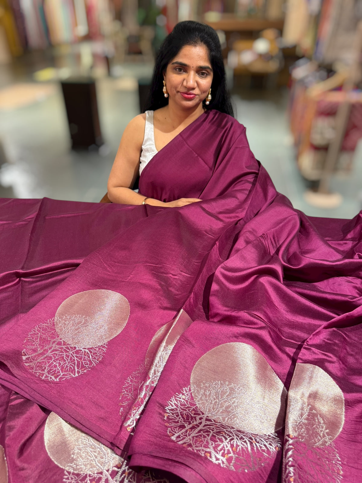 Grape Wine Banarasi Chiniya Silk with contemporary Borders